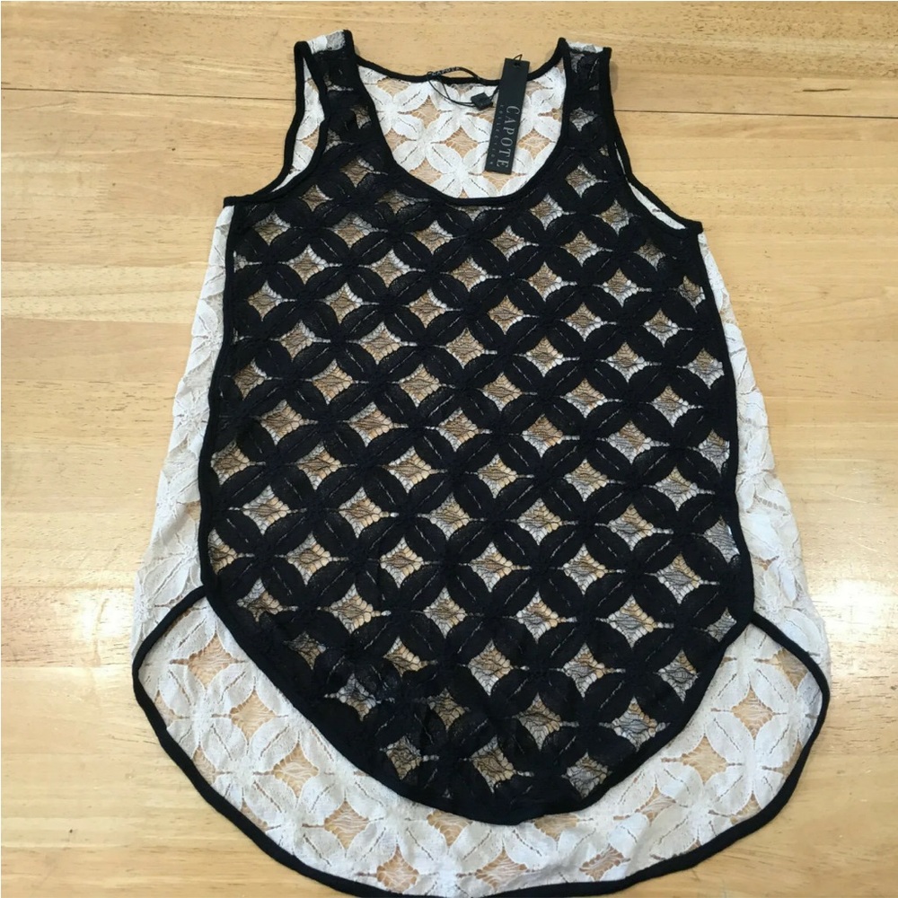 🔥🔥Crochet black and‎ beige tank CAPOTE Black & Ivory Laced Sleeveless Tank Top